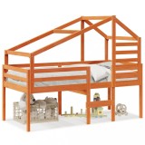 Cumpara ieftin Pat inalt cu acoperis, maro ceruit, 75x190 cm, lemn masiv pin