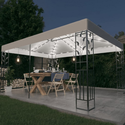 vidaXL Pavilion cu acoperiș dublu &amp;amp; șiruri de lumini LED, alb, 3x4 m foto