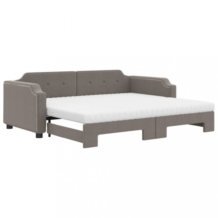Pat de zi cu extensie si saltele, gri taupe, 90x200 cm, textil