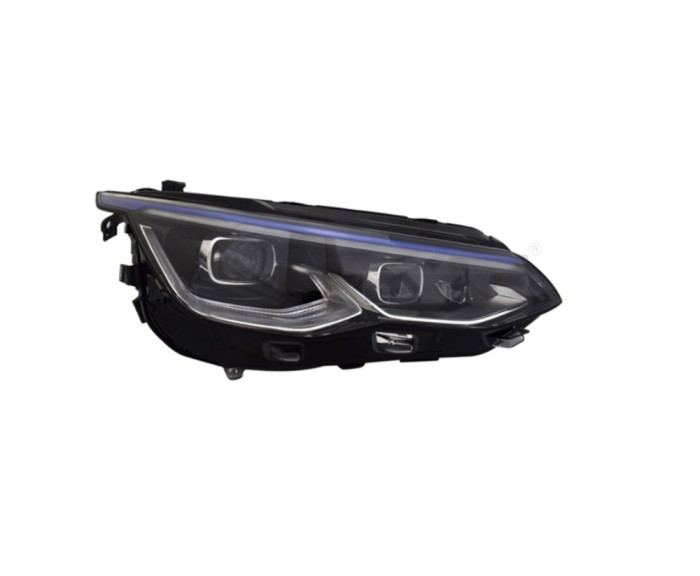 Far VW GOLF VIII, 11.2019-, partea dreapta, TYC, lense; cu LED daytime running light; LED; electrical; blue frame; fara unitate control LED; cu motor