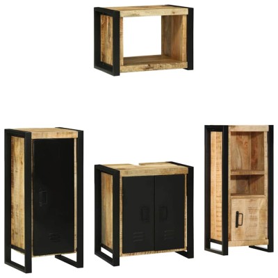 Set de mobilier pentru baie 4 pcs Maro Lemn de mango solid foto