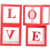 Set 4 cutii pentru baloane, flippy, model scris love, tematica iubire, cuburi decorative din plastic, accesorii pentru petrecere, 30x30 cm, transparen