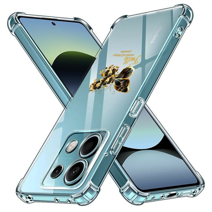 Husa antisoc pentru xiaomi redmi note 14s - airbag tpu, col&Egrave;uri ranforsate- butterfly auriu