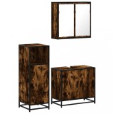 Cumpara ieftin Set mobilier de baie, 3 piese, stejar fumuriu, lemn prelucrat