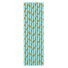 Set 10 paie, flippy, din hartie, 19.5 cm, model cu buline aurii, albastru