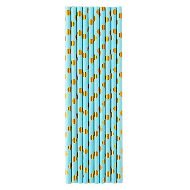 Set 10 paie, flippy, din hartie, 19.5 cm, model cu buline aurii, albastru