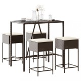 vidaXL Set mobilier bar de grădină cu perne, 5 piese, maro, poliratan 3261464