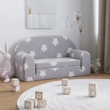 VidaXL Canapea extensibilă copii 2 locuri gri deschis/stele pluș moale