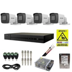 Kit complet supraveghere 5 MP Hikvision Turbo HD cu 4 camere Bullet IR 30 m, alimentator, cabluri, mufe, HDD 1 Tb, vizualizare pe internet SafetyGuard foto