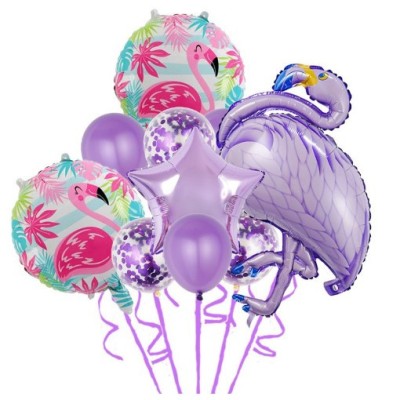 Set baloane party aniversare, flippy, din folie de aluminiu si latex, set din 10 baloane flamigo party, 1 stea, 5 baloane latex, 2 rotunde, 60 -90 cm, foto