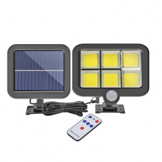 Lampa solara de perete JRH, 6 x COB LED, panou solar polisiciliu detasabil, senzor miscare, telecomanda, rezistenta la apa, acumulator inclus foto