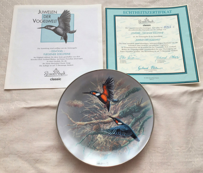 Farfurie - Rosenthal - Bijuteriile din lumea păsărilor - 1992 - certificat