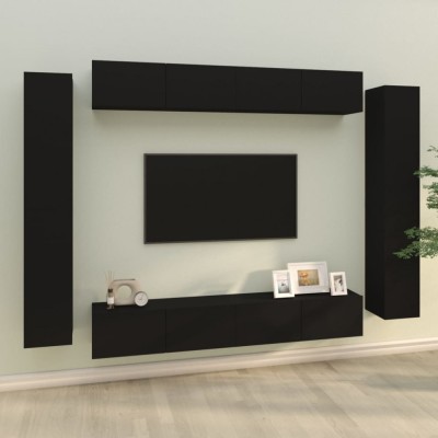 Set dulap TV, 8 piese, negru, lemn prelucrat foto