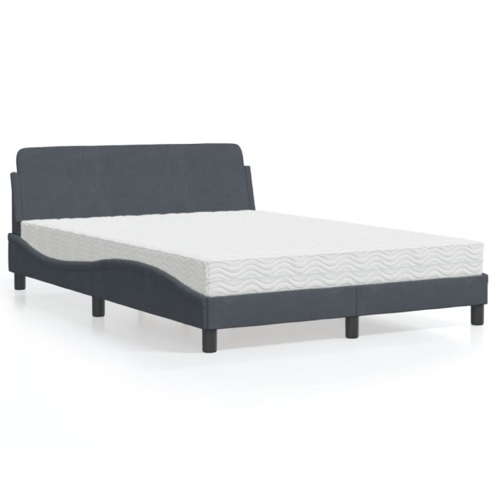 vidaXL Pat cu saltea, Dover, gri &icirc;nchis, 140x190 cm, catifea 3208392