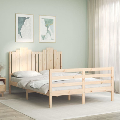 vidaXL Cadru de pat cu tăblie, dublu, lemn masiv foto