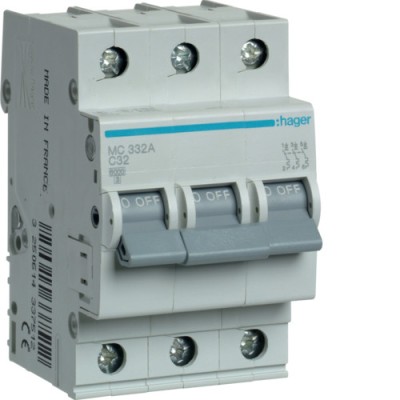 Siguranta automata 32A 3P Curba C 6ka Hager MC332A foto