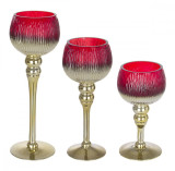 Set 3 suporturi lumanari din sticla aurie rosie Empire &Oslash;10x30h; &oslash;10x25h; &oslash;10x20h Elegant DecoLux, Bizzotto
