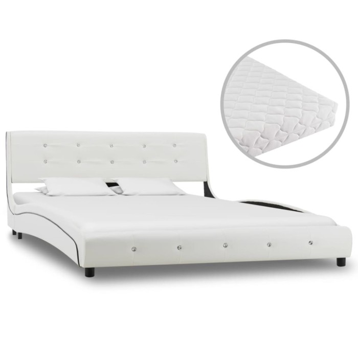 vidaXL Pat cu saltea, alb, 140 x 200 cm, piele ecologică 277571