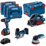Bosch GSR 18V-90C + GKT 18V-52GC + GST 18V-155 SC+ GEX 18V-125 - Masina de gaurit si insurubat 64 Nm + Fierastrau circular 140x20 mm + Fierastrau pend