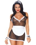 Set Costum menajera alcatuita din 4 piese Babydoll, chiloti, mansete si bentita, Leg Avenue, S-L