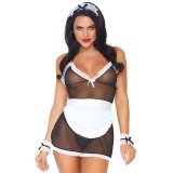 Set Costum menajera alcatuita din 4 piese Babydoll, chiloti, mansete si bentita, Leg Avenue, S-L