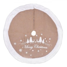 Fustă Brad, Merry Christmas, Bej Iută, Blană Albă, Diametru 90cm