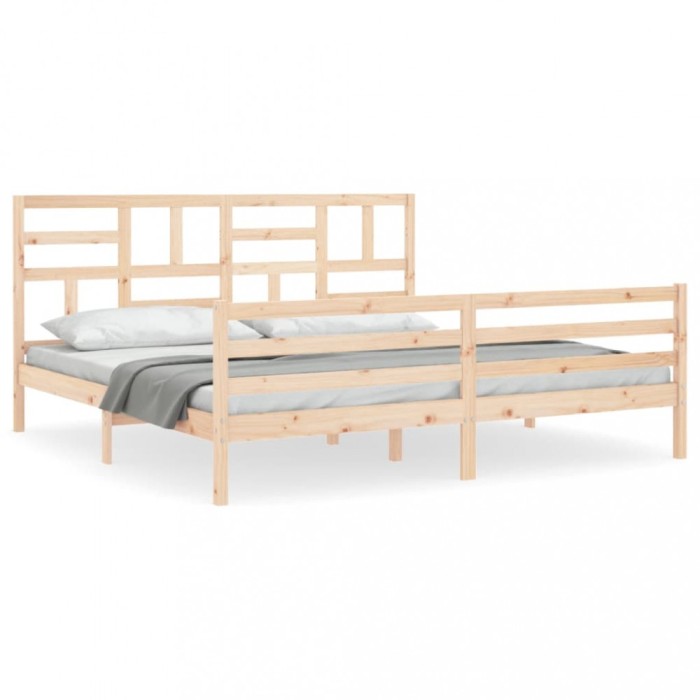 Cadru de pat cu tablie Super King Size, lemn masiv