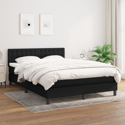 vidaXL Pat box spring cu saltea, negru, 140x190 cm, textil foto