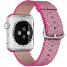 Curea iUni compatibila cu Apple Watch 1/2/3/4/5/6/7, 44mm, Nylon, Woven Strap, Electric Pink foto