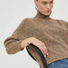 Drykorn pulover din amestec de lana femei, culoarea maro, cu turtleneck