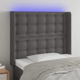 Cumpara ieftin Tăblie de pat cu LED, gri, 103x16x118/128 cm, piele ecologică