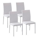 Set 4 scaune bucatarie/living, Ethel, piele ecologica, metal, alb, 41x50x91 cm GartenVIP DiyLine