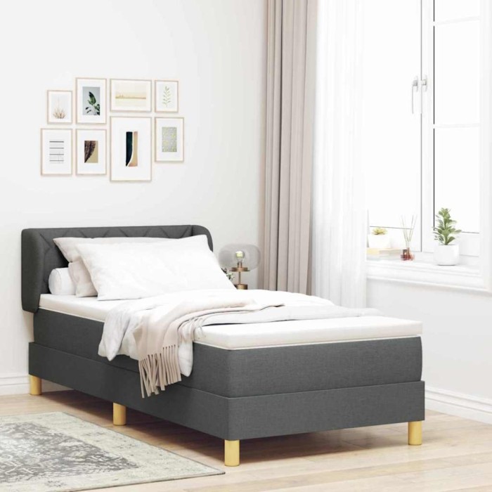 vidaXL Pat cu arcuri și saltea crem 90x200 cm Gri &icirc;nchis 100 x 200 cm 3340263
