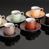 Set 6 cesti + 6 farfurii, Portelan, Multicolor