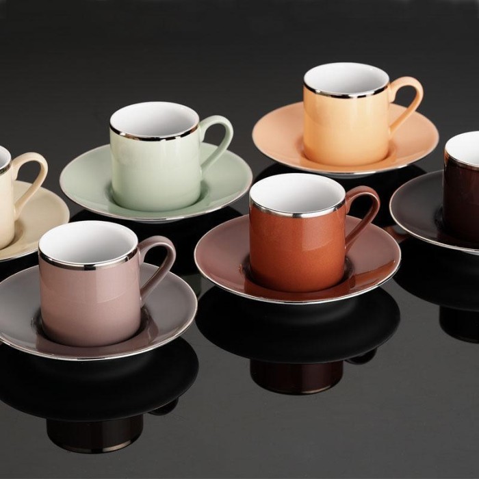 Set 6 cesti + 6 farfurii, Portelan, Multicolor