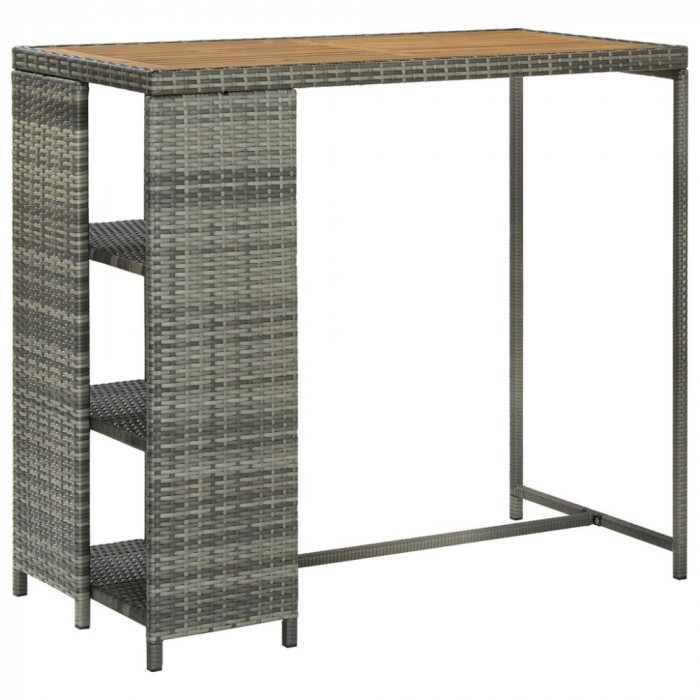 Masa de bar cu raft de depozitare, gri 120x60x110 cm, poliratan