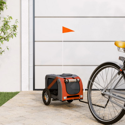 vidaXL Remorcă de bicicletă animale portocaliu/gri, textil oxford/fier foto