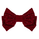 Clamă Păr Velvet, Fundiță cu Strass, Bordo, 16cm, Oem