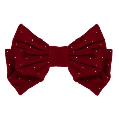 Clamă Păr Velvet, Fundiță cu Strass, Bordo, 16cm