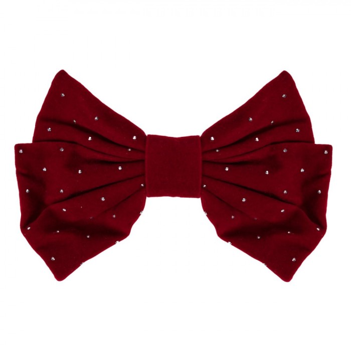 Clamă Păr Velvet, Fundiță cu Strass, Bordo, 16cm