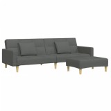 Canapea extensibila cu taburet, 2 locuri, gri inchis, textil