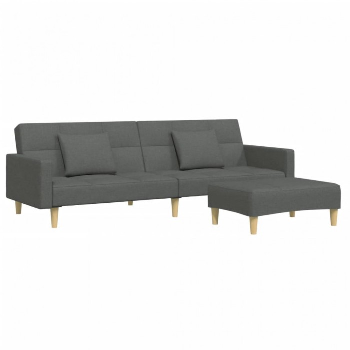 Canapea extensibila cu taburet, 2 locuri, gri inchis, textil