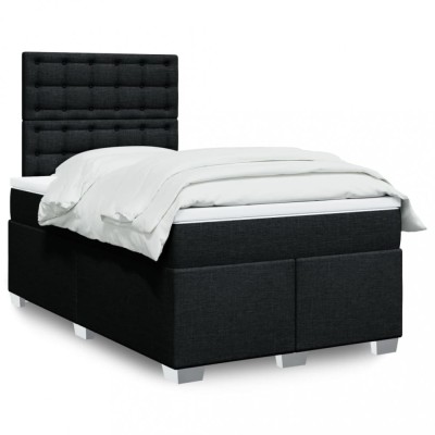 vidaXL Pat box spring cu saltea, negru, 120x200 cm, textil 3290471 foto