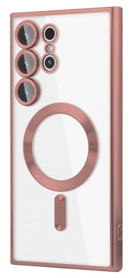 Husa Luxury tip MagSafe compatibila cu Samsung Galaxy S24 Ultra, protectie camera, Margini colorate, Roz foto