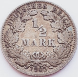 Cumpara ieftin 256 Germania &frac12; Mark 1905 Wilhelm II (type 2 - small shield) - F km 17 argint, Europa