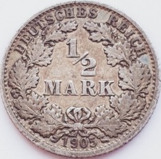 256 Germania &frac12; Mark 1905 Wilhelm II (type 2 - small shield) - F km 17 argint