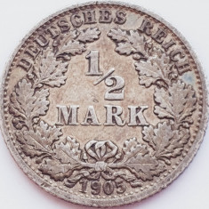 256 Germania ½ Mark 1905 Wilhelm II (type 2 - small shield) - F km 17 argint
