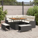 Set canapele grădină vidaXL 8 piese cu perne Negru Ratan Polimeric Acacia