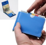 Cumpara ieftin Portofel minimalist, personalizabil, din piele naturala, Loki, Albastru, lucrat si cusut manual