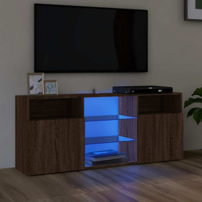 Comodă TV cu lumini LED, stejar maro, 120x30x50 cm